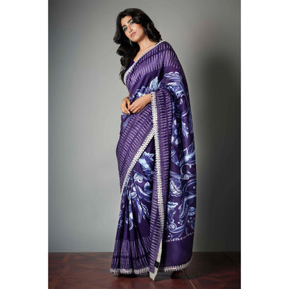 Saksham & Neharicka Blue Embroidered Saree and Unstitched Blouse with Unstitched (Set of 2)