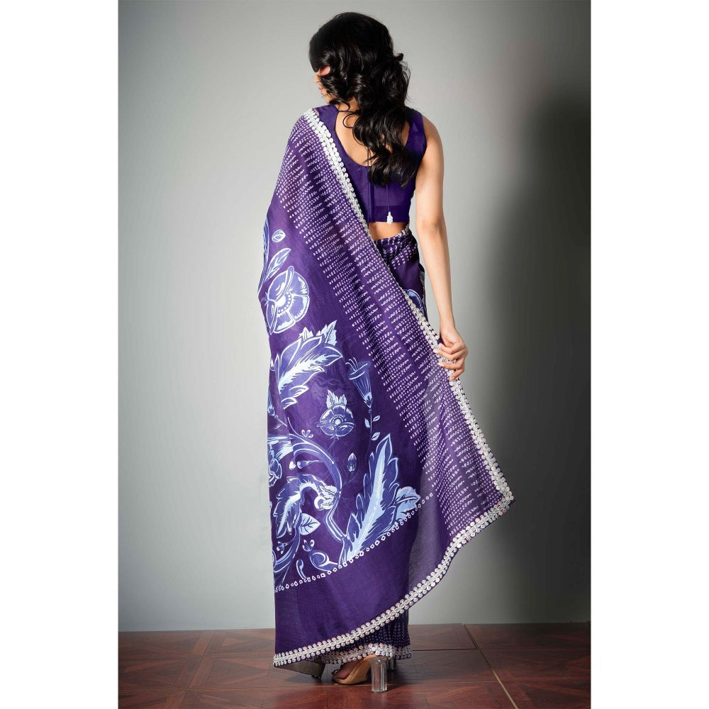 Saksham & Neharicka Blue Embroidered Saree and Unstitched Blouse with Unstitched (Set of 2)