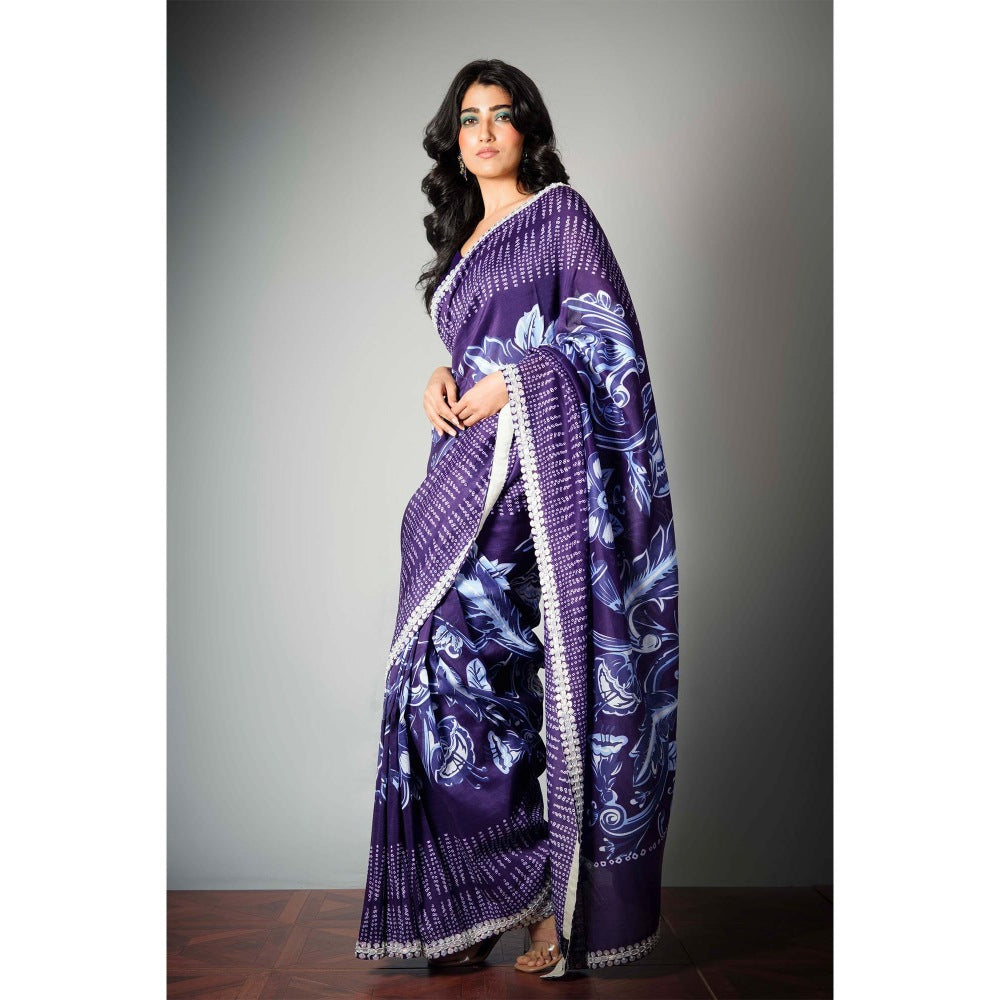 Saksham & Neharicka Blue Embroidered Saree and Unstitched Blouse with Unstitched (Set of 2)