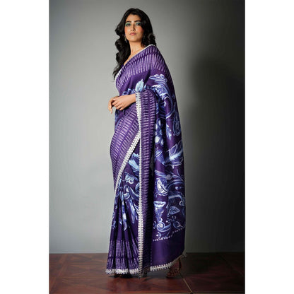 Saksham & Neharicka Blue Embroidered Saree and Unstitched Blouse with Unstitched (Set of 2)