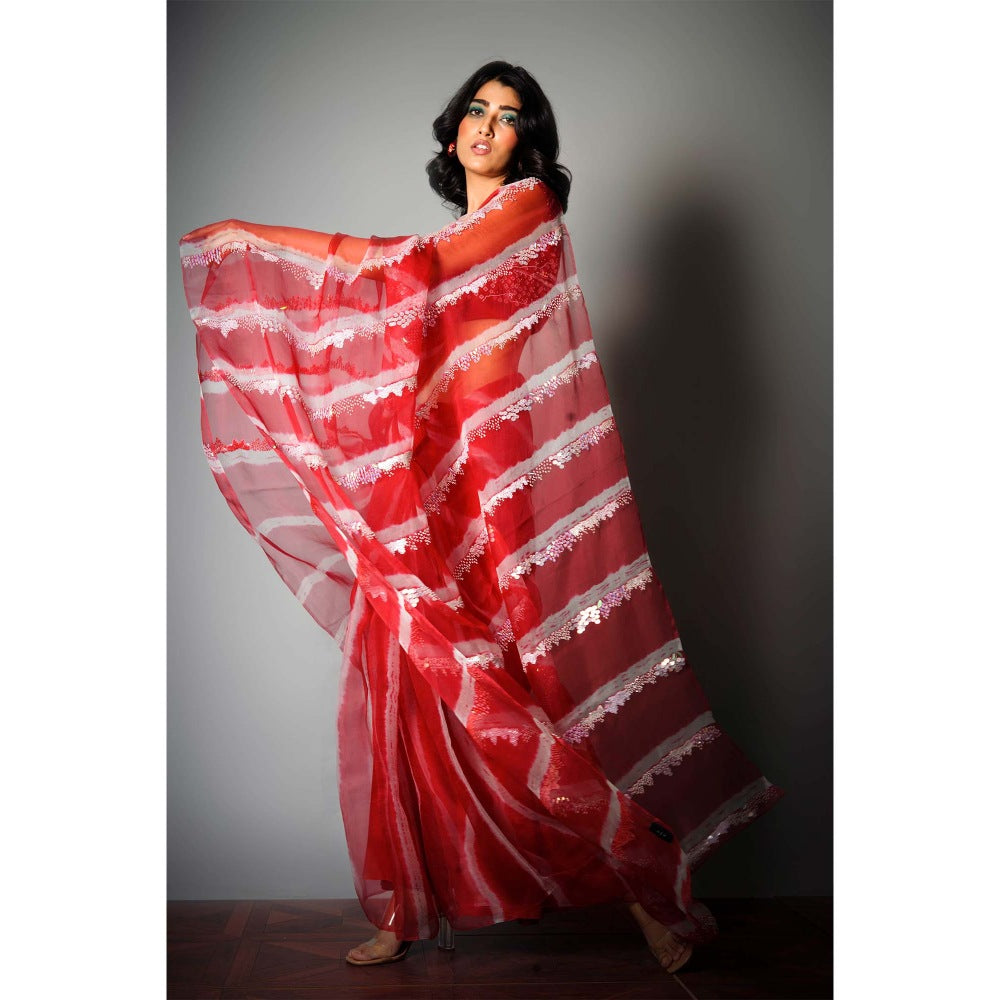 Saksham & Neharicka Red Silk Saree with Embroidery and Unstitched Blouse with Unstitched (Set of 2)