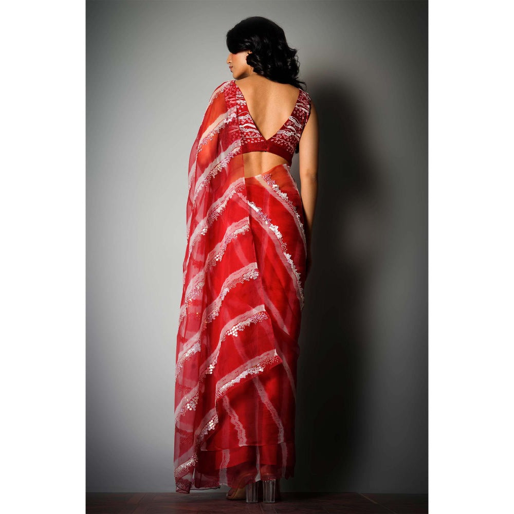Saksham & Neharicka Red Silk Saree with Embroidery and Unstitched Blouse with Unstitched (Set of 2)