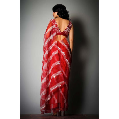 Saksham & Neharicka Red Silk Saree with Embroidery and Unstitched Blouse with Unstitched (Set of 2)
