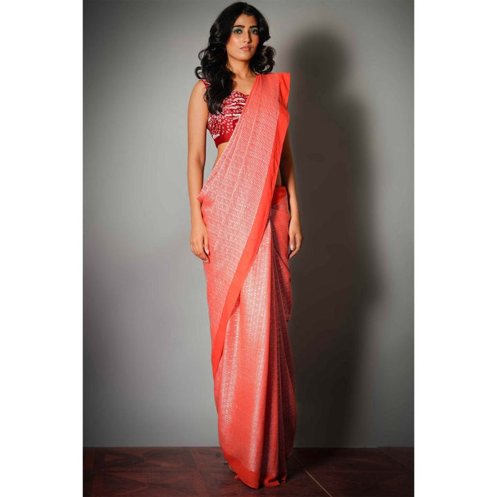 Saksham & Neharicka Red Silk Dori Woven Saree and Unstitched Blouse with Unstitched (Set of 2)