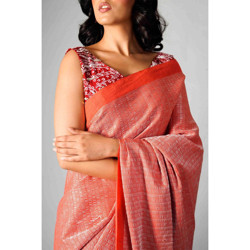 Saksham & Neharicka Red Silk Dori Woven Saree and Unstitched Blouse with Unstitched (Set of 2)