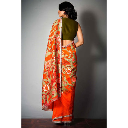 Saksham & Neharicka Red Printed & Embroidered Saree and Unstitched Blouse with Unstitched (Set of 2)