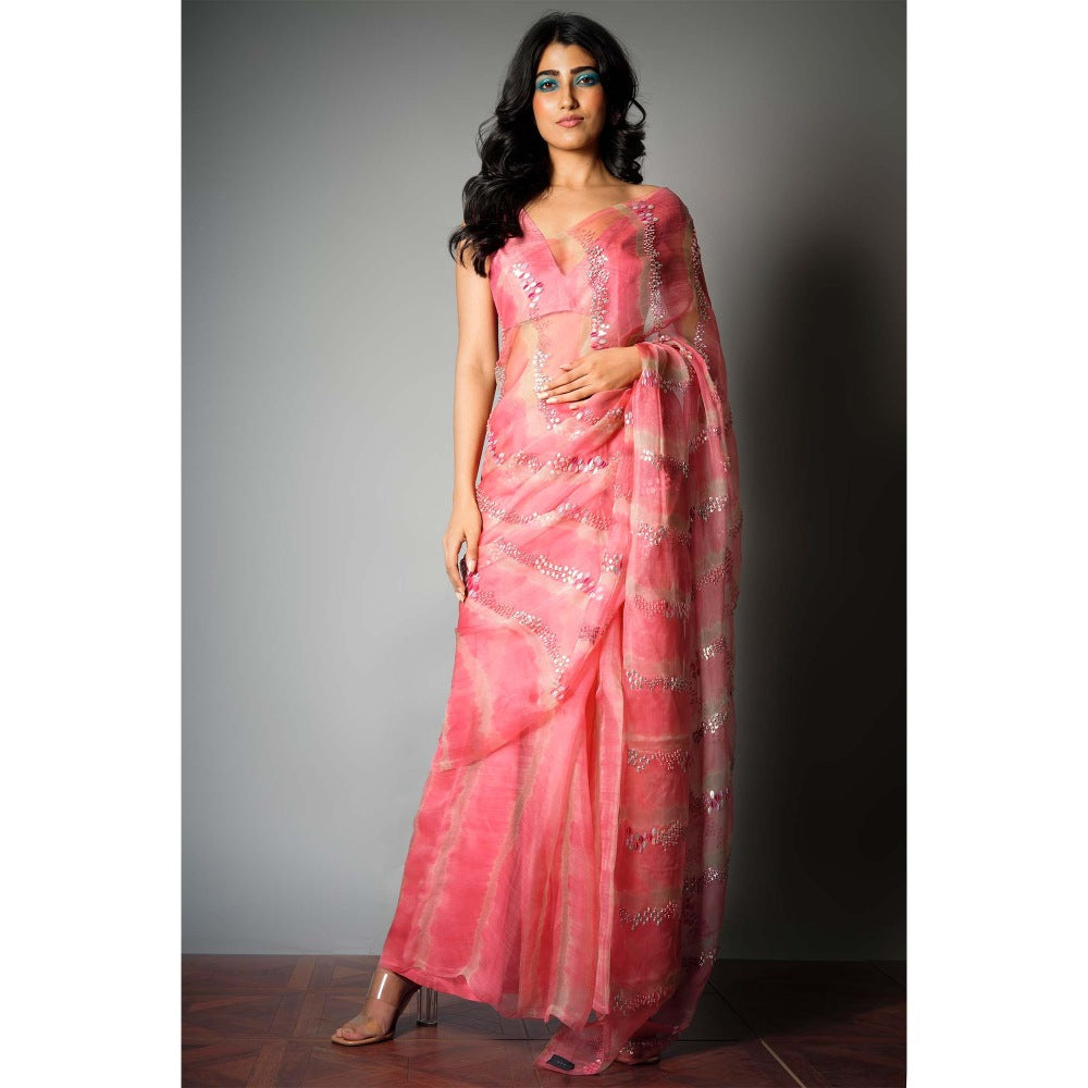 Saksham & Neharicka Pink Silk Saree with Embroidery and Unstitched Blouse with Unstitched (Set of 2)