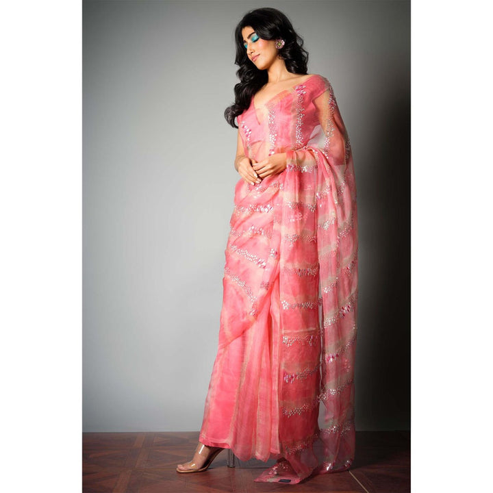 Saksham & Neharicka Pink Silk Saree with Embroidery and Unstitched Blouse with Unstitched (Set of 2)