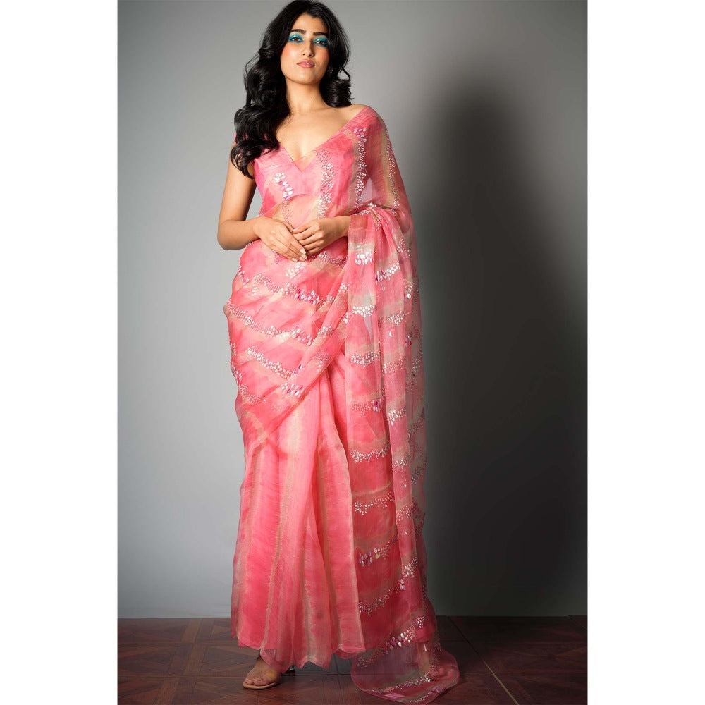Saksham & Neharicka Pink Silk Saree with Embroidery and Unstitched Blouse with Unstitched (Set of 2)