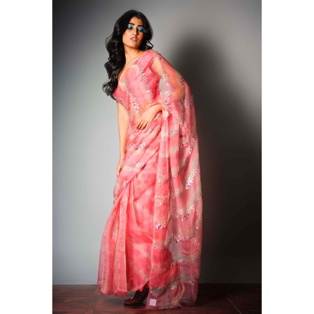 Saksham & Neharicka Pink Silk Saree with Embroidery and Unstitched Blouse with Unstitched (Set of 2)