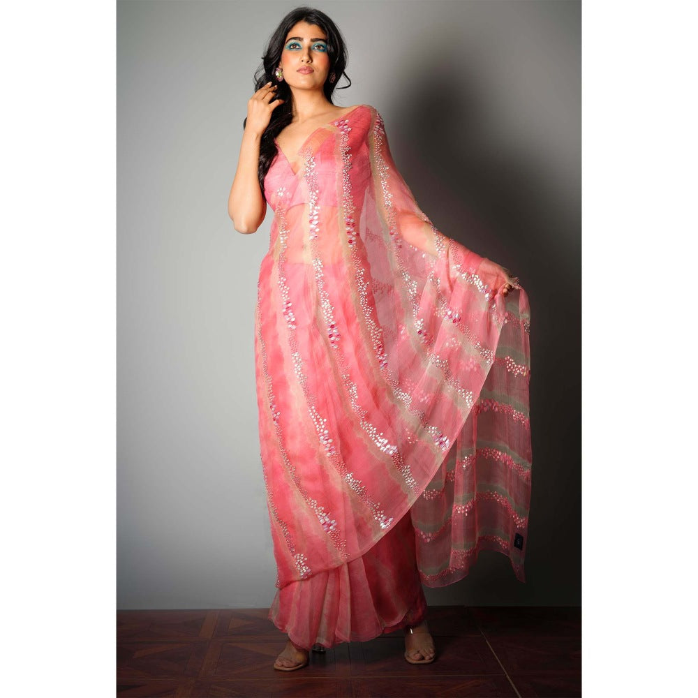 Saksham & Neharicka Pink Silk Saree with Embroidery and Unstitched Blouse with Unstitched (Set of 2)