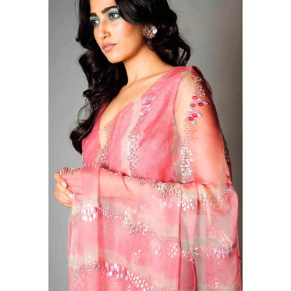 Saksham & Neharicka Pink Silk Saree with Embroidery and Unstitched Blouse with Unstitched (Set of 2)