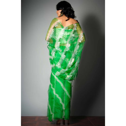 Saksham & Neharicka Green Silk Saree with Embroidery and Unstitched Blouse with Unstitched