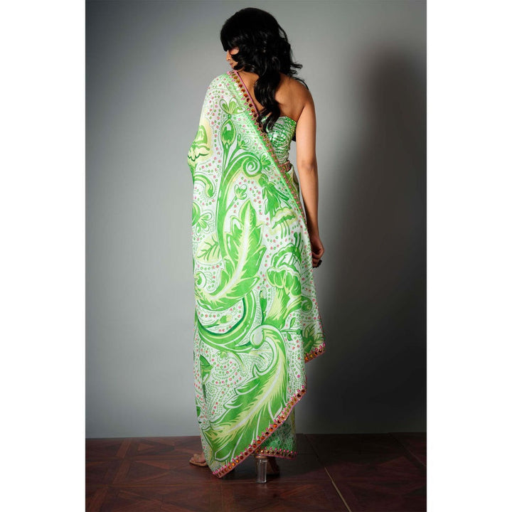 Saksham & Neharicka Green Embroidered Saree and Unstitched Blouse with Unstitched (Set of 2)