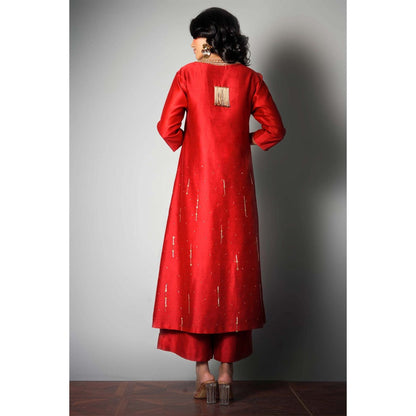 Saksham & Neharicka Red Embroidered Kurta In Chanderi (Set of 3)