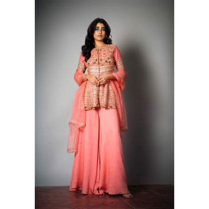 Saksham & Neharicka Pink Embroidered Sharara (Set of 3)