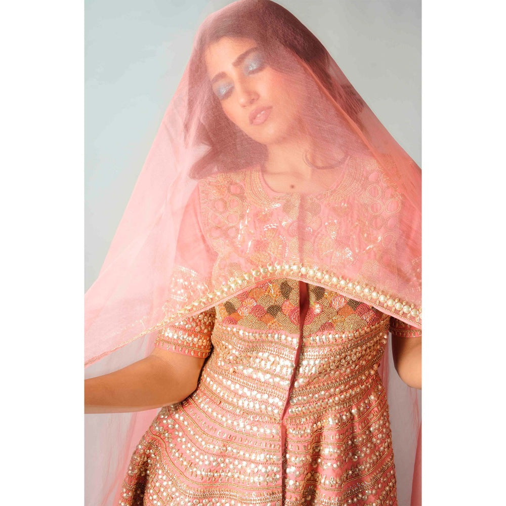 Saksham & Neharicka Pink Embroidered Sharara (Set of 3)
