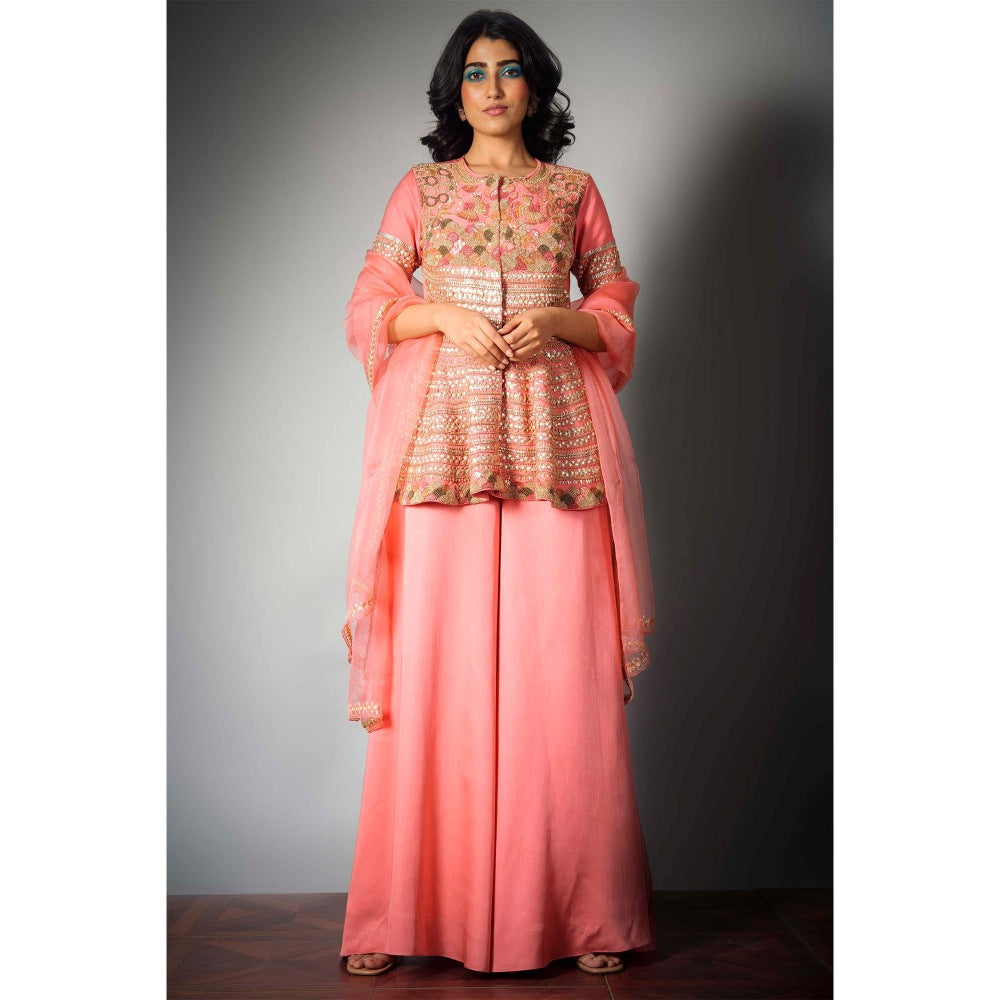 Saksham & Neharicka Pink Embroidered Sharara (Set of 3)