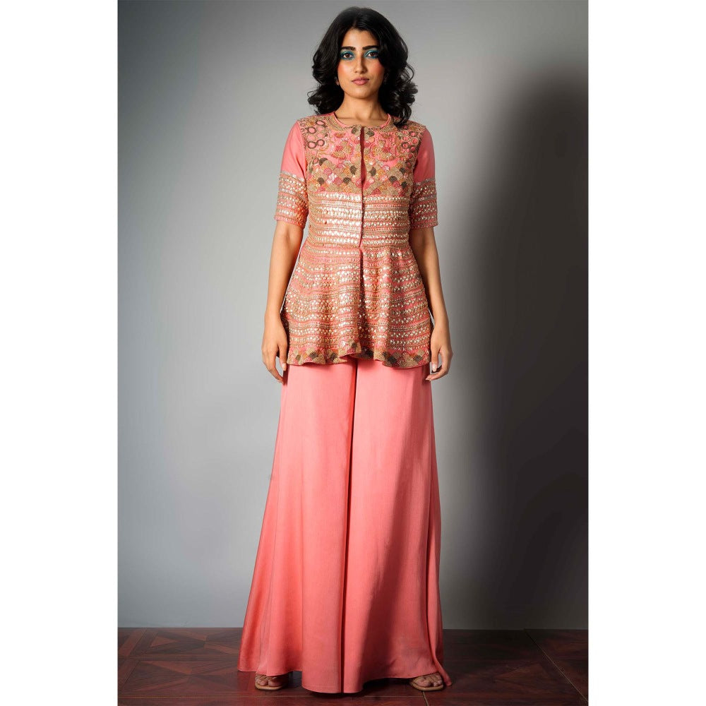 Saksham & Neharicka Pink Embroidered Sharara (Set of 3)