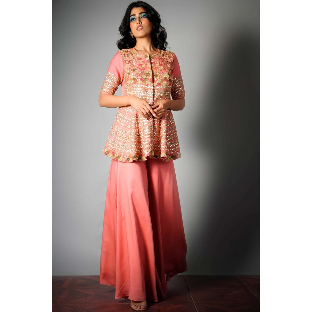 Saksham & Neharicka Pink Embroidered Sharara (Set of 3)