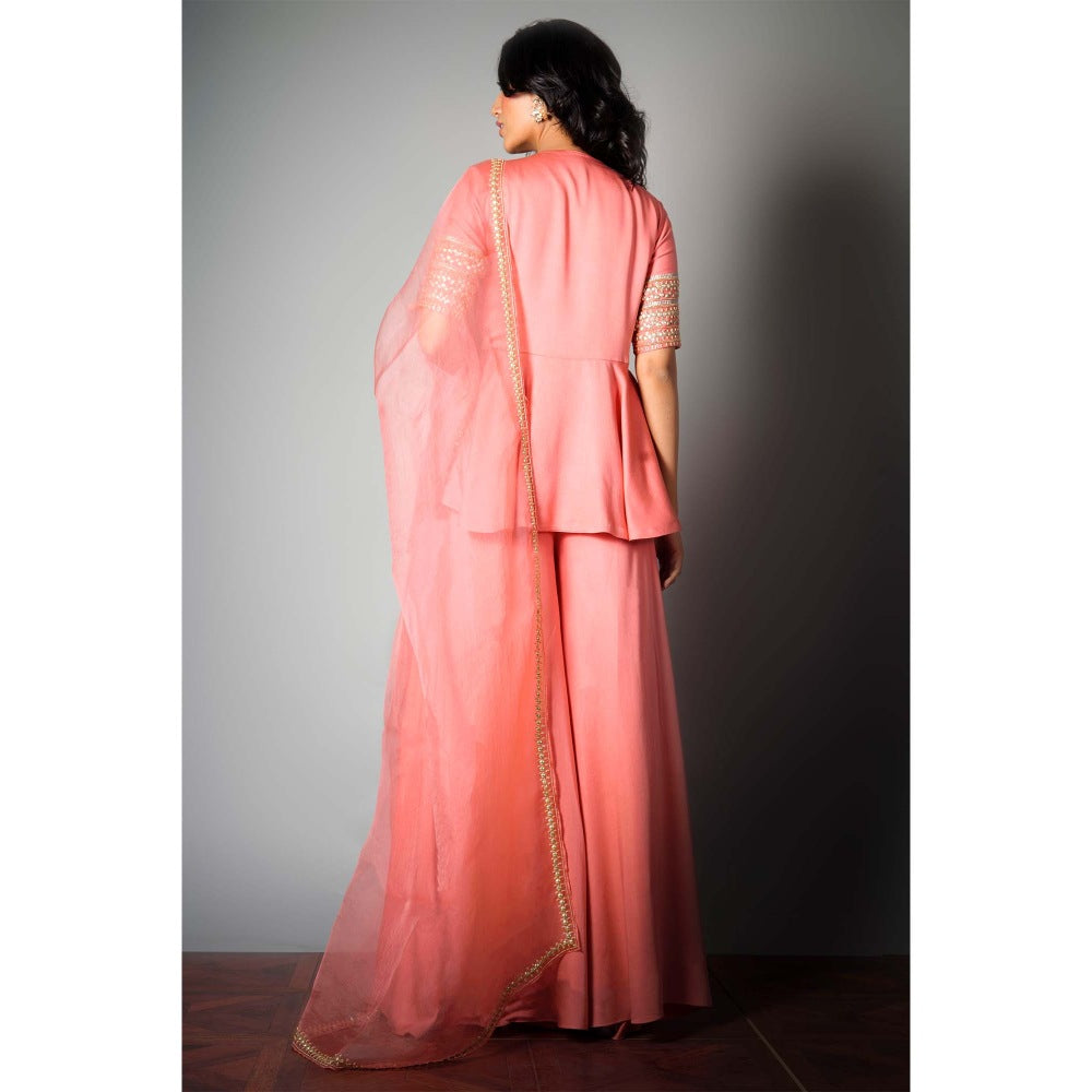 Saksham & Neharicka Pink Embroidered Sharara (Set of 3)