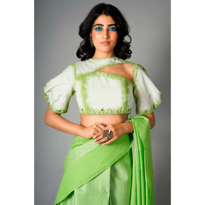 Saksham & Neharicka Green Embroidered Stitched Blouse