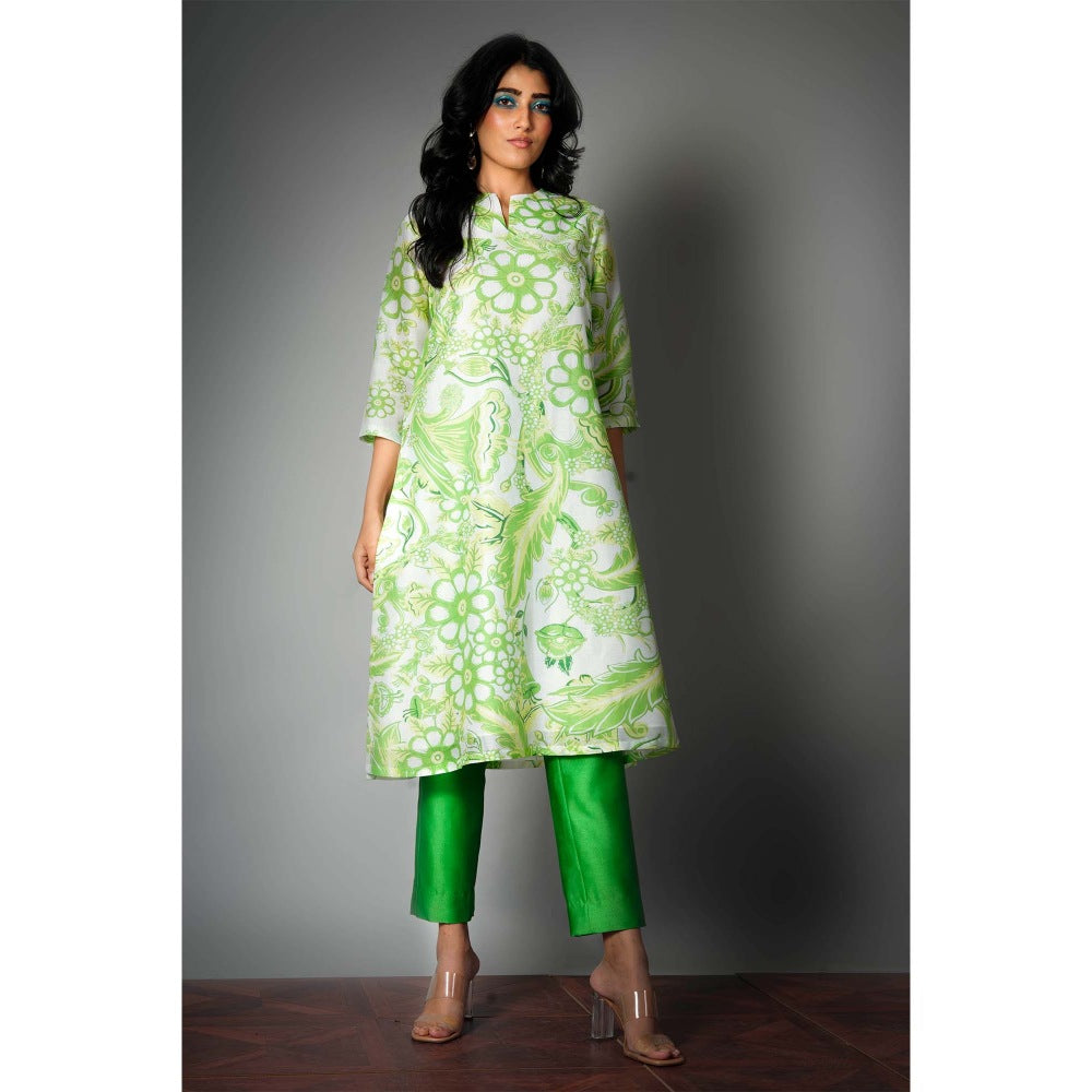 Saksham & Neharicka Green Printed Kurta
