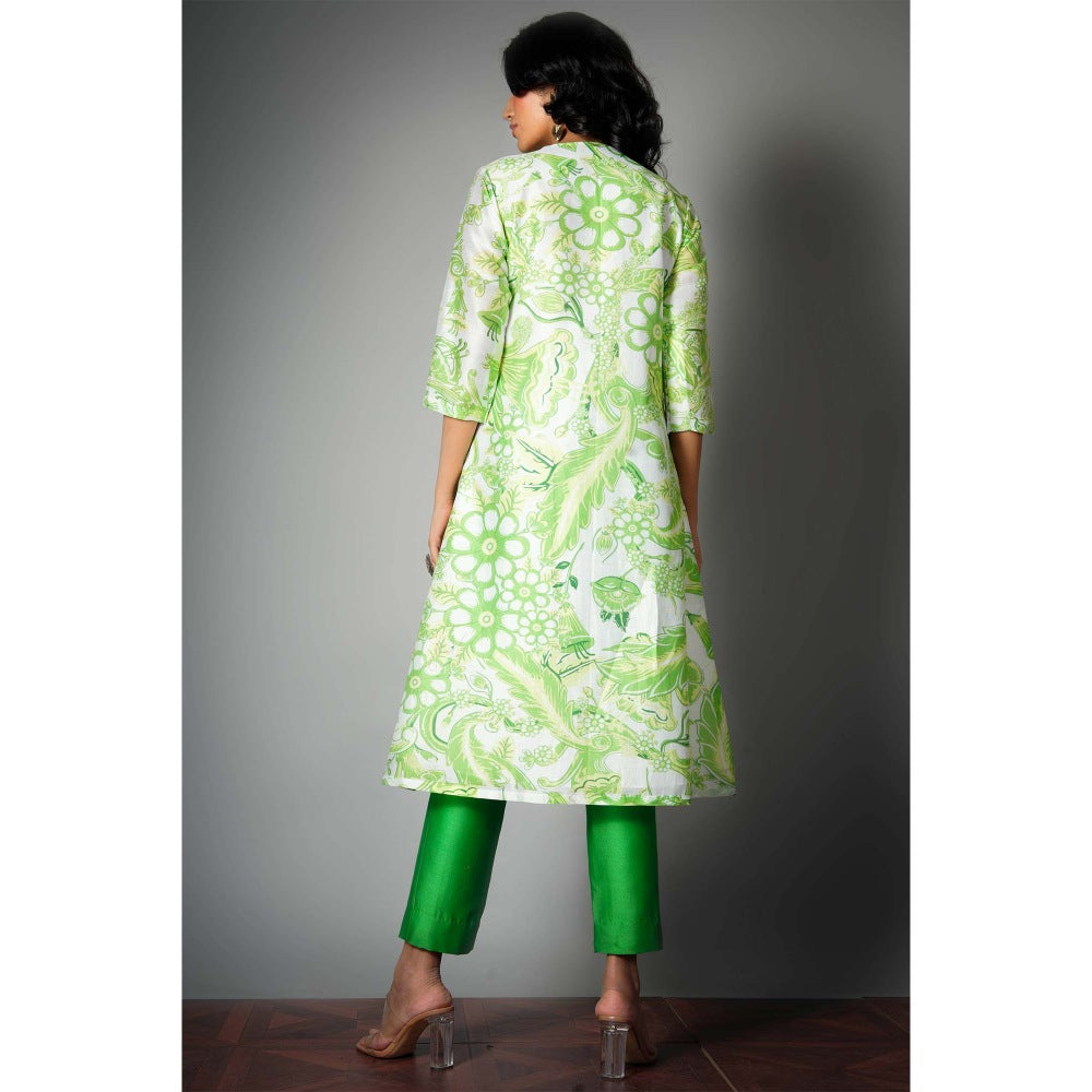 Saksham & Neharicka Green Printed Kurta