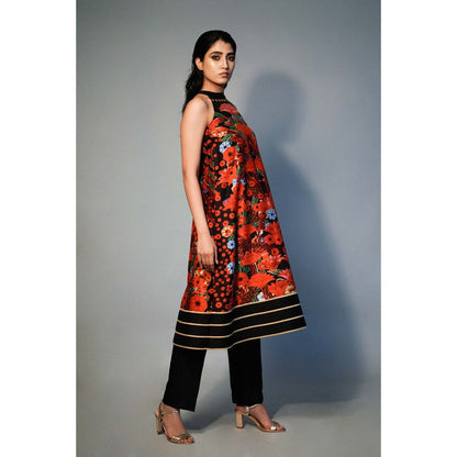 Saksham & Neharicka Multi-Color Halter Neck Printed Kurta In Chanderi