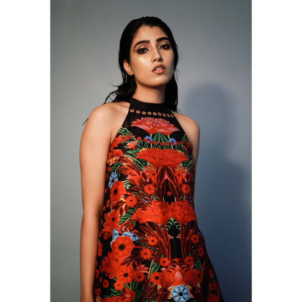 Saksham & Neharicka Multi-Color Halter Neck Printed Kurta In Chanderi