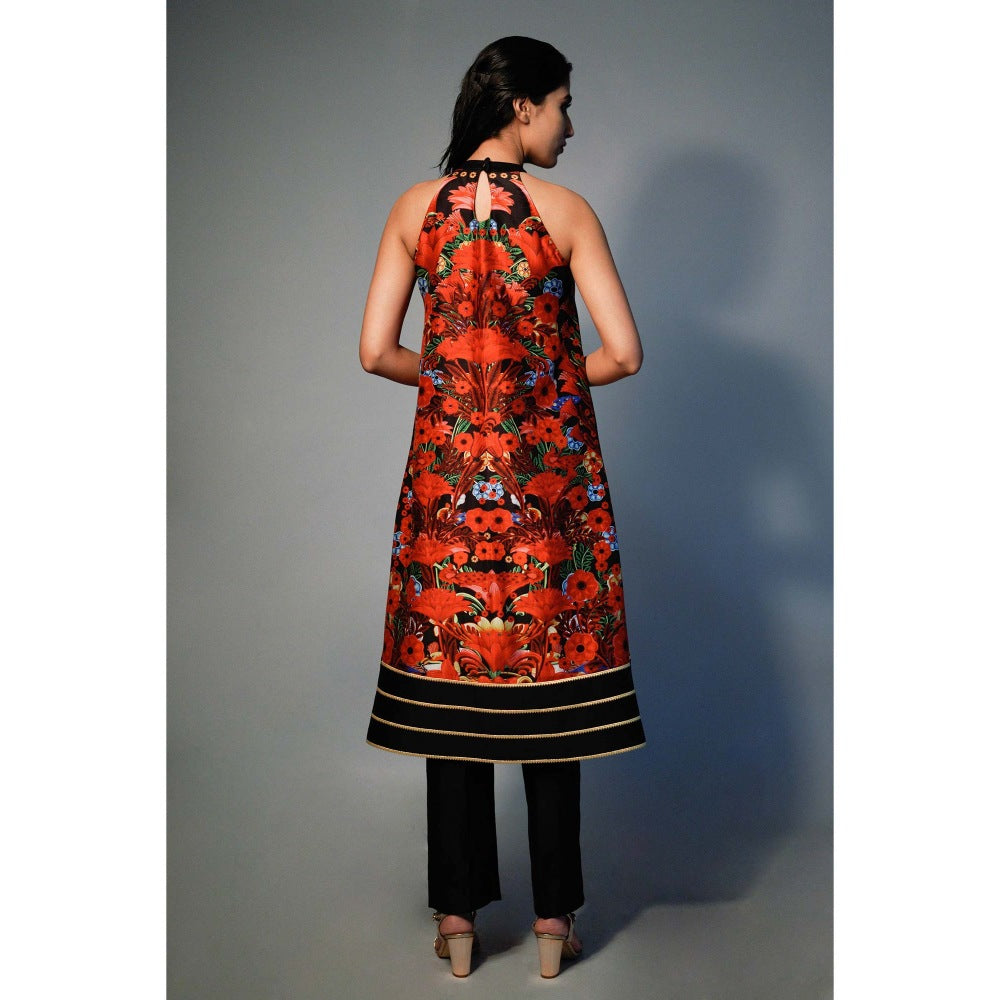 Saksham & Neharicka Multi-Color Halter Neck Printed Kurta In Chanderi