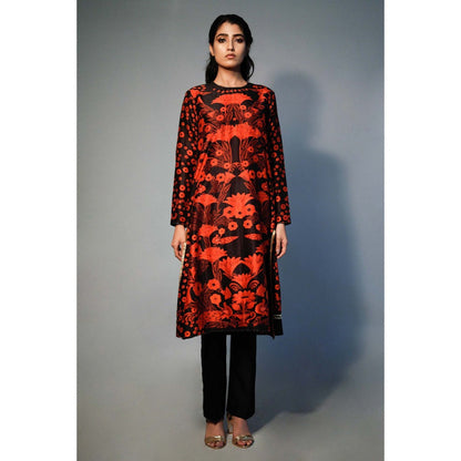 Saksham & Neharicka Multi-Color Floral Print Kurta In Chanderi