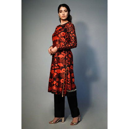 Saksham & Neharicka Multi-Color Floral Print Kurta In Chanderi