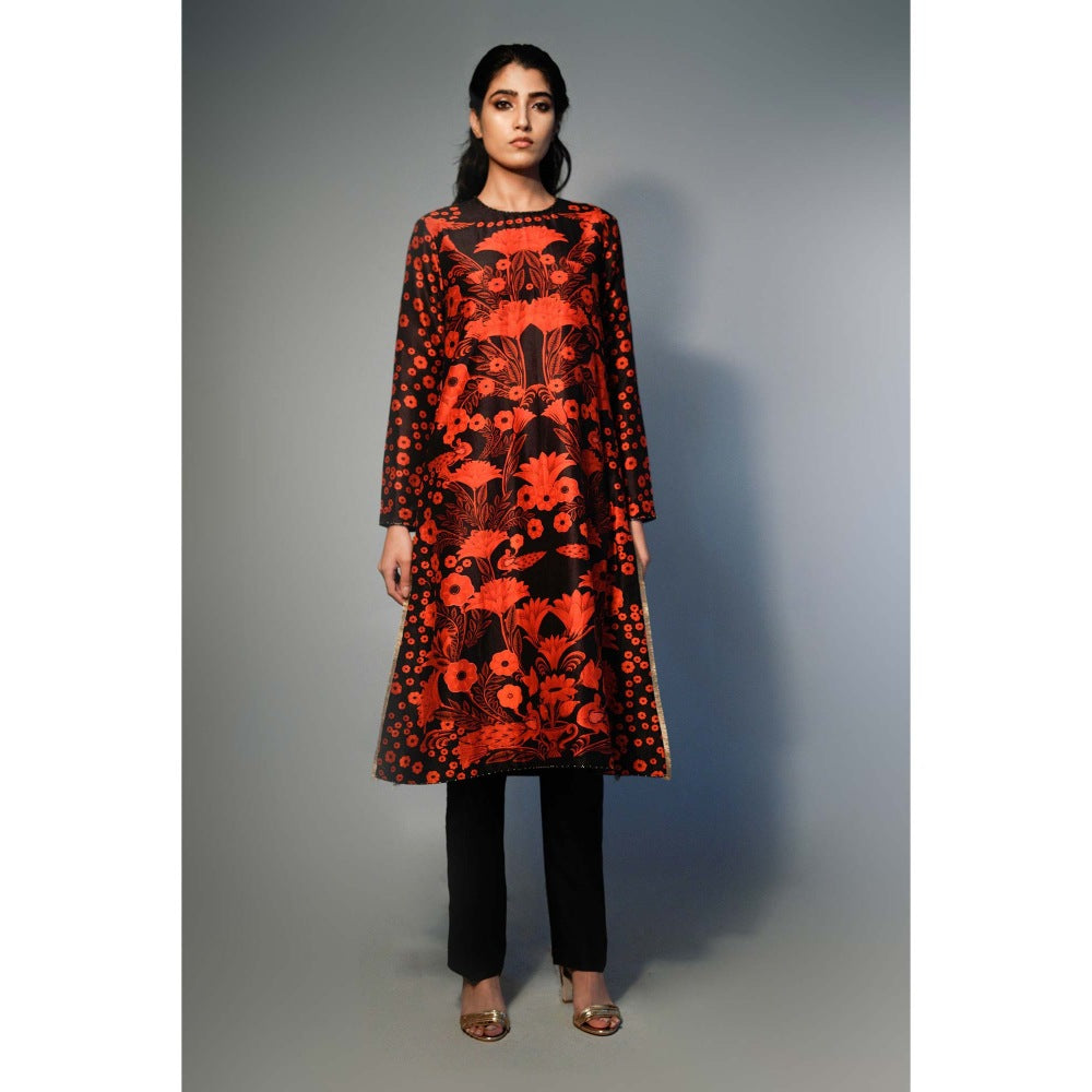 Saksham & Neharicka Multi-Color Floral Print Kurta In Chanderi