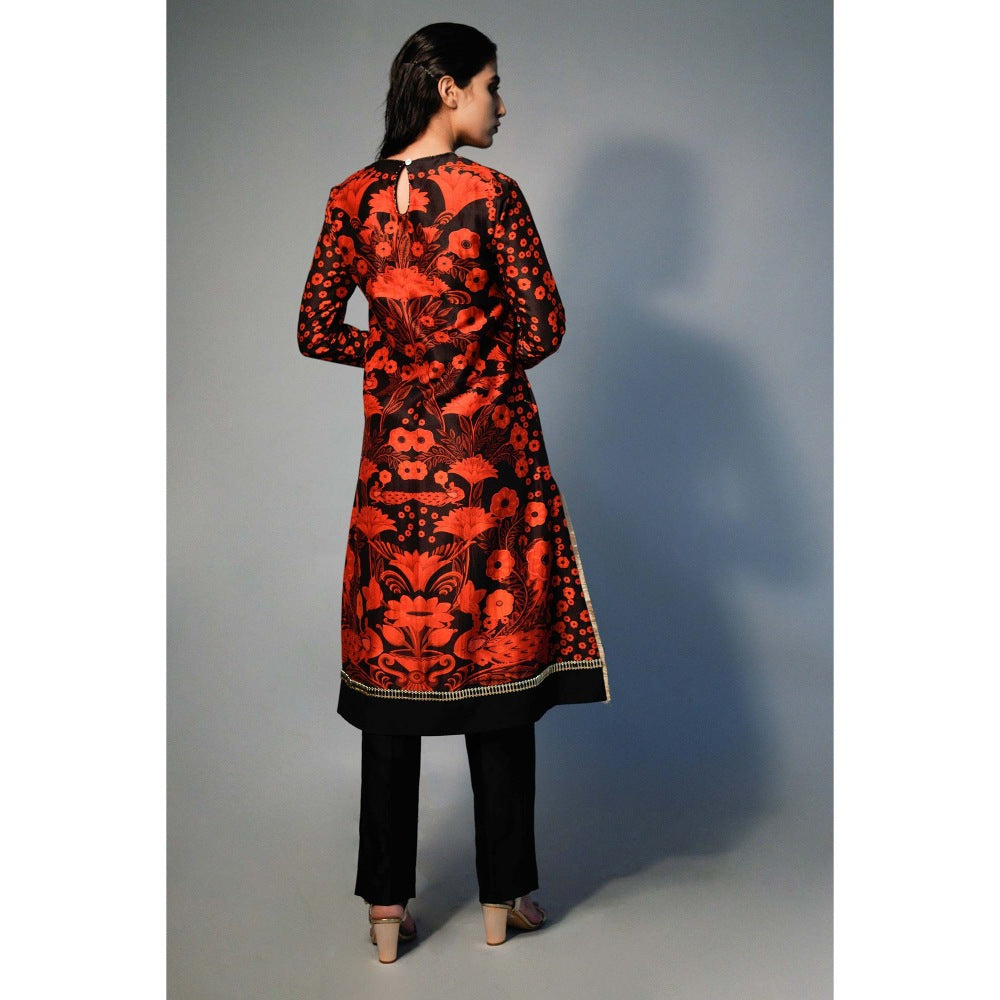 Saksham & Neharicka Multi-Color Floral Print Kurta In Chanderi