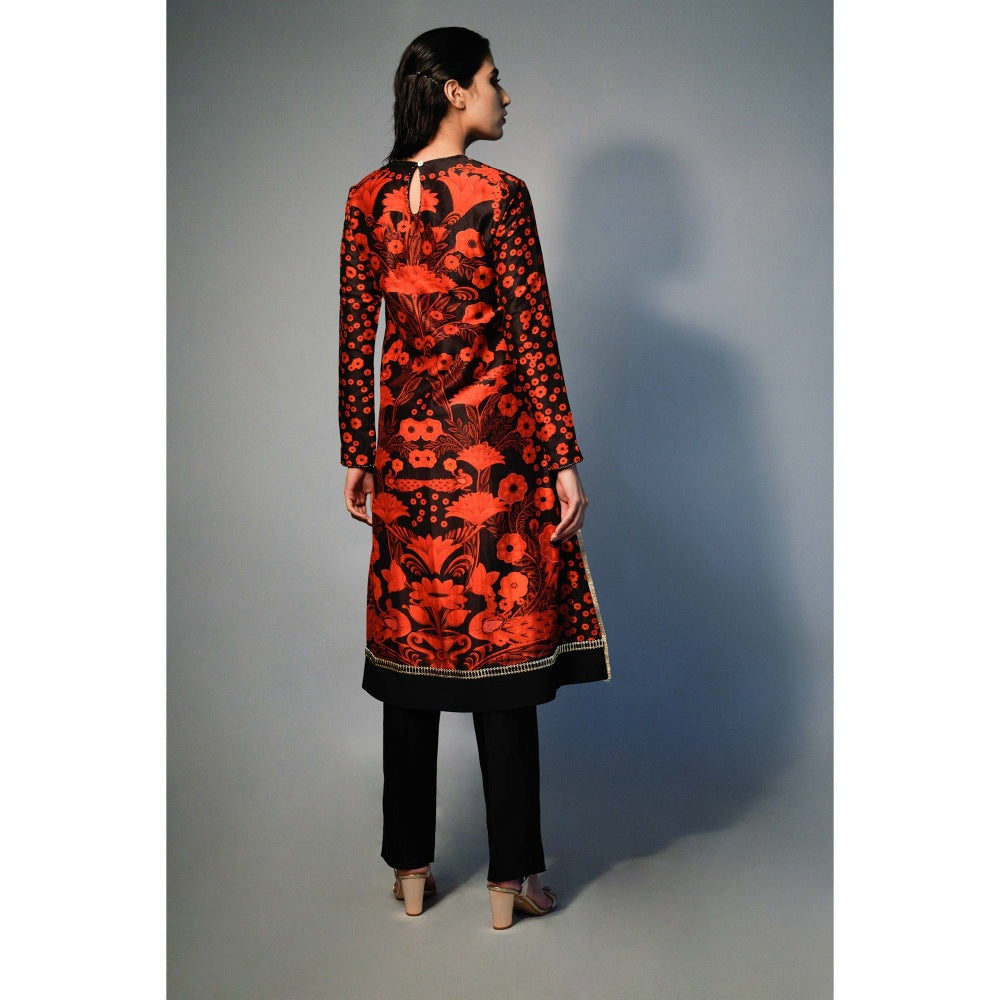 Saksham & Neharicka Multi-Color Floral Print Kurta In Chanderi