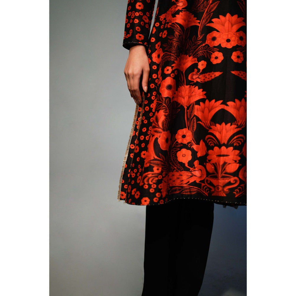 Saksham & Neharicka Multi-Color Floral Print Kurta In Chanderi