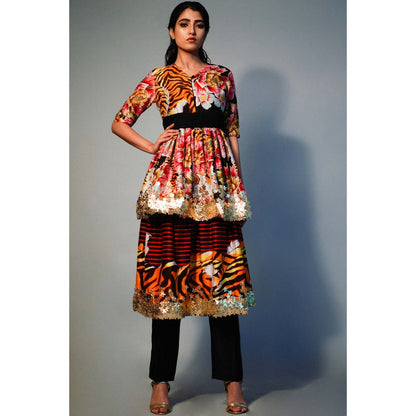 Saksham & Neharicka Printed 2-Tier Kurta In Chanderi Silk (Set of 2)