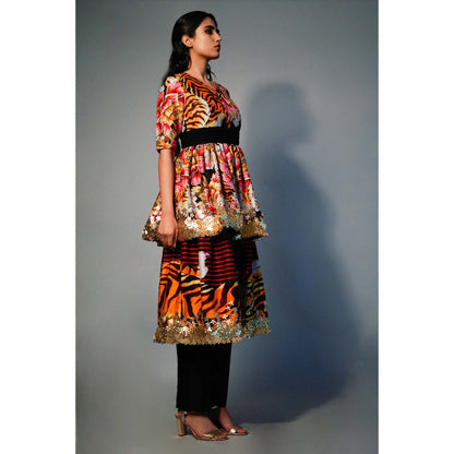 Saksham & Neharicka Printed 2-Tier Kurta In Chanderi Silk (Set of 2)