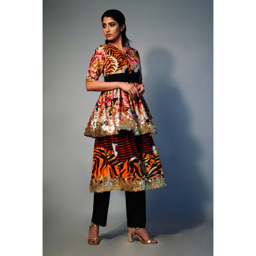 Saksham & Neharicka Printed 2-Tier Kurta In Chanderi Silk (Set of 2)