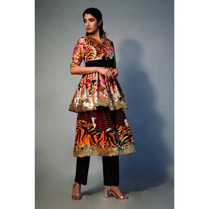 Saksham & Neharicka Printed 2-Tier Kurta In Chanderi Silk (Set of 2)