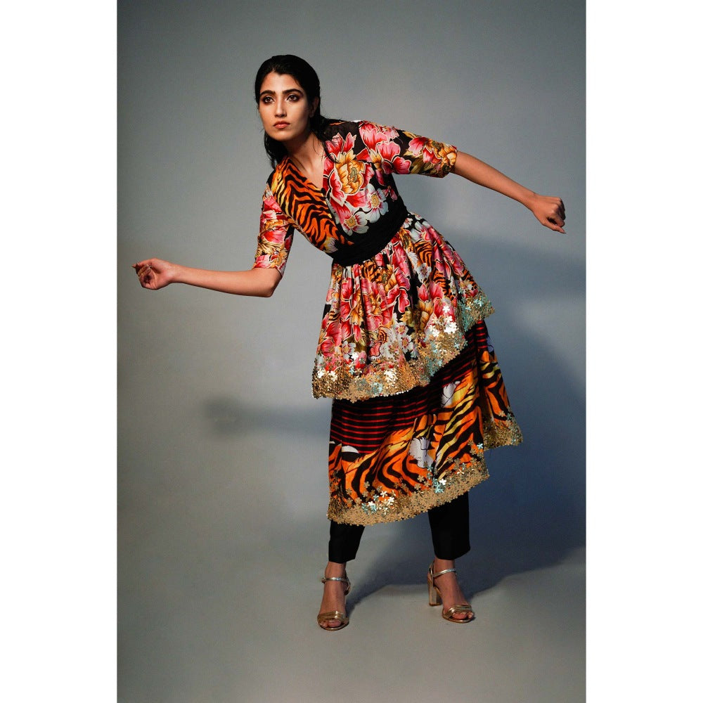 Saksham & Neharicka Printed 2-Tier Kurta In Chanderi Silk (Set of 2)