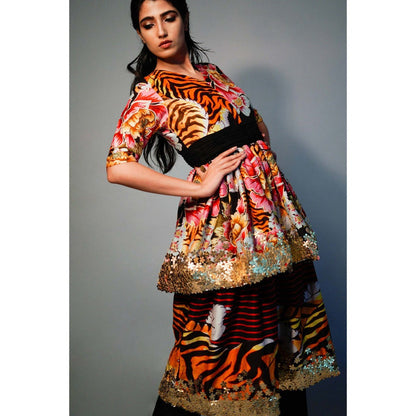 Saksham & Neharicka Printed 2-Tier Kurta In Chanderi Silk (Set of 2)