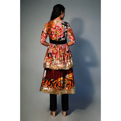 Saksham & Neharicka Printed 2-Tier Kurta In Chanderi Silk (Set of 2)