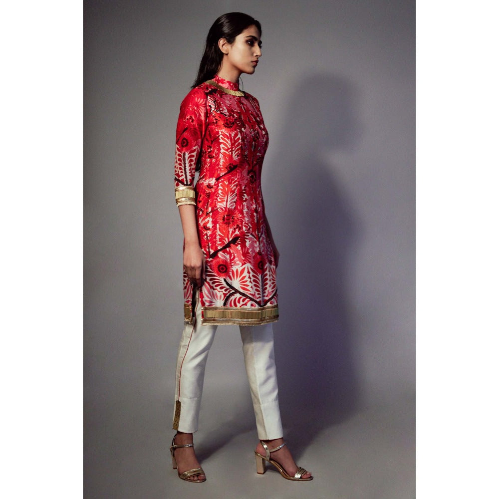 Saksham & Neharicka Multi-Color Printed and Embellished Kurta In Chanderi