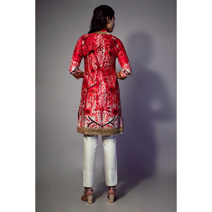 Saksham & Neharicka Multi-Color Printed and Embellished Kurta In Chanderi