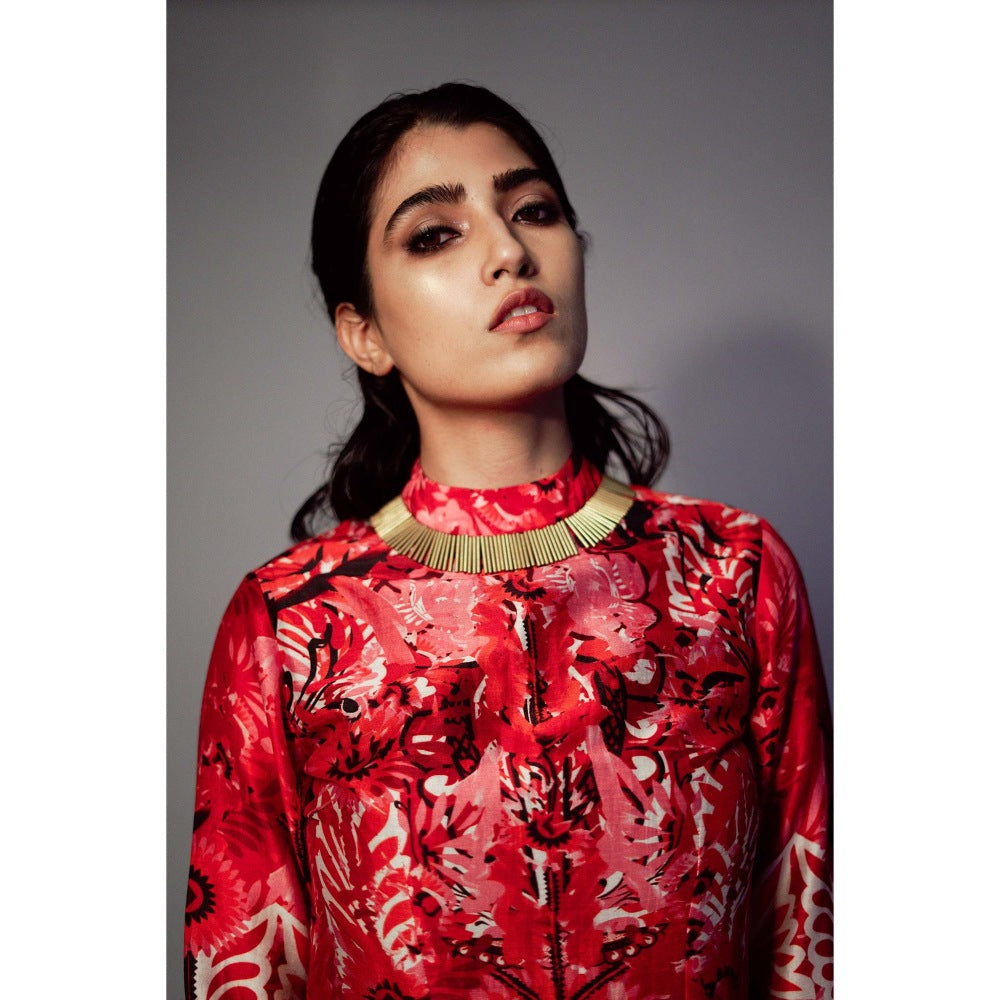 Saksham & Neharicka Multi-Color Printed and Embellished Kurta In Chanderi