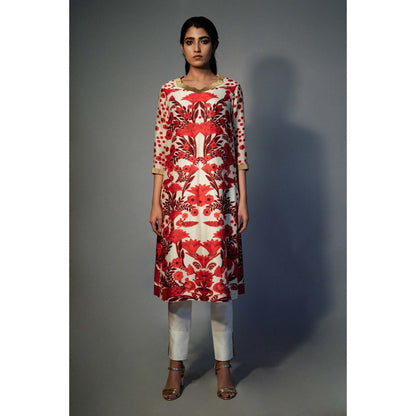 Saksham & Neharicka Multi-Color Printed and Embellished Kurta In Chanderi
