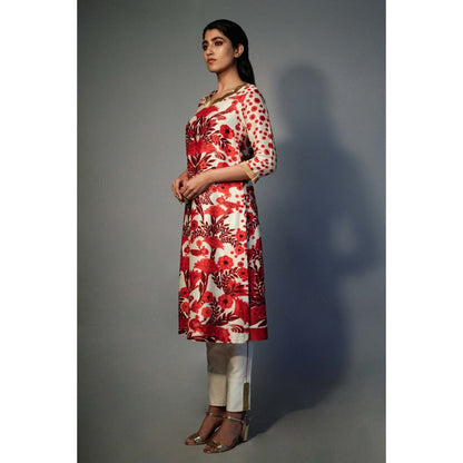 Saksham & Neharicka Multi-Color Printed and Embellished Kurta In Chanderi