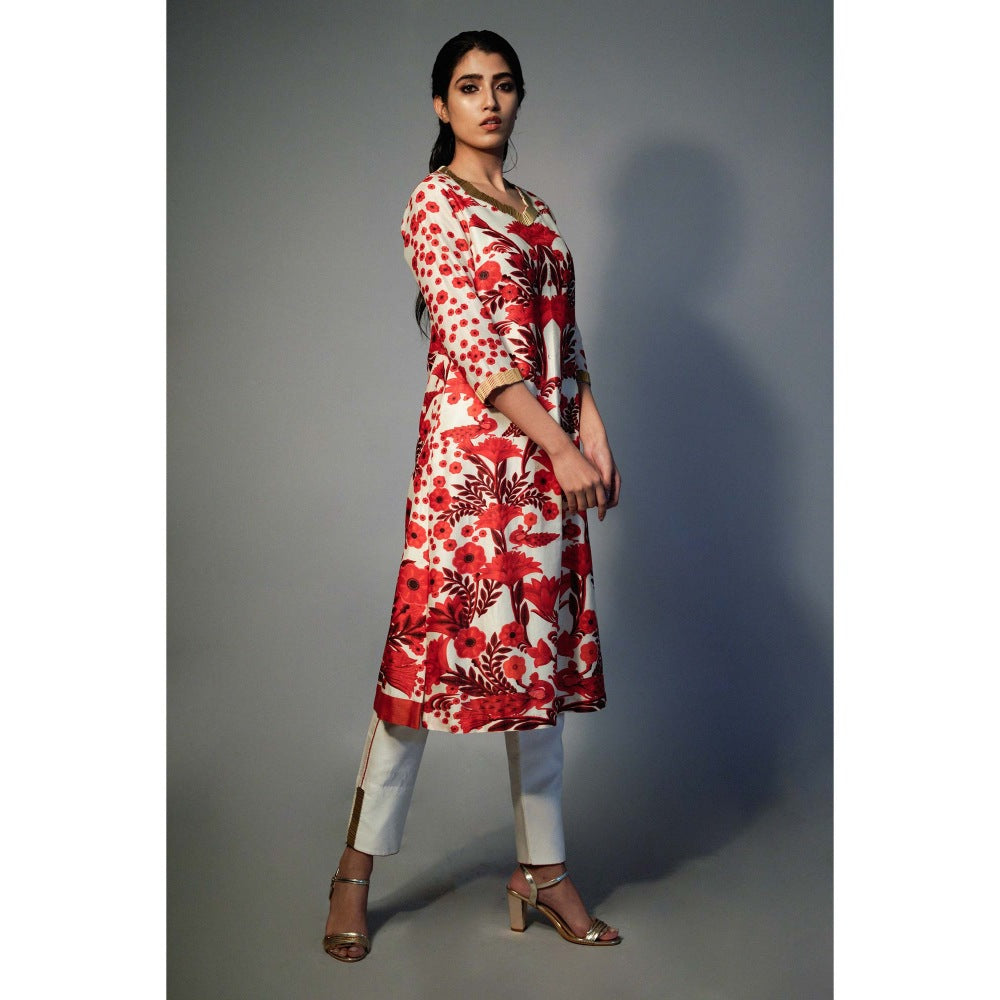 Saksham & Neharicka Multi-Color Printed and Embellished Kurta In Chanderi